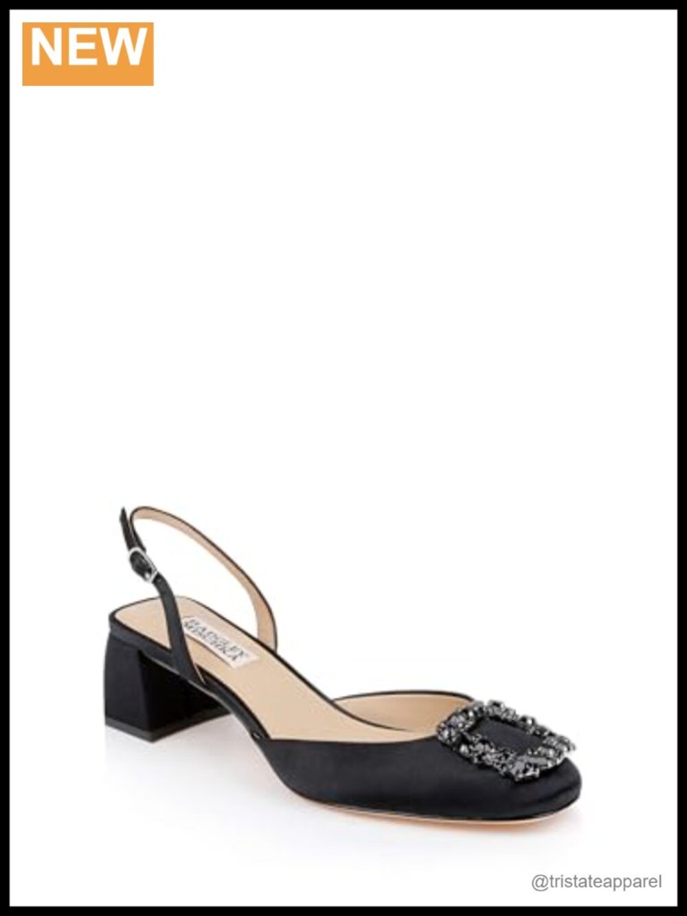 Satin Block Heel Slingback Pumps Crystal Buckle Formal Evening Shoes